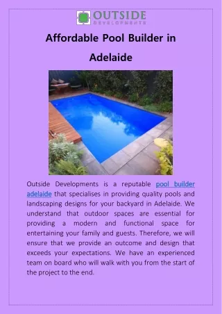 Affordable Pool Builder in Adelaide