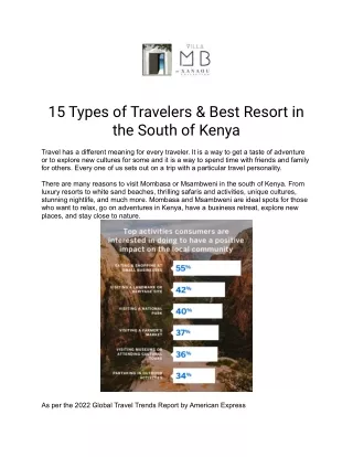 15 Types of Travelers & Best Resort in the South of Kenya