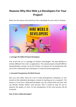 reasons why hire web 3 0 developers for your