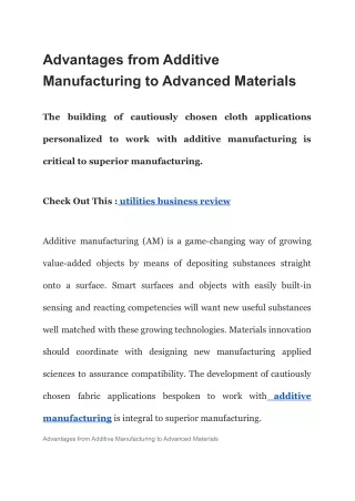 advantages from additive manufacturing