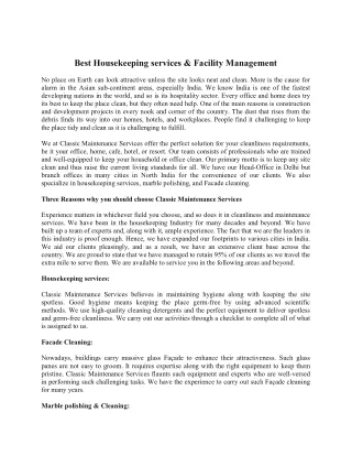 Best Housekeeping services-Facility Management