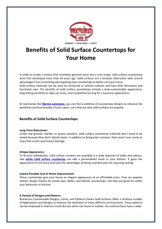 benefits of solid surface countertops for your home