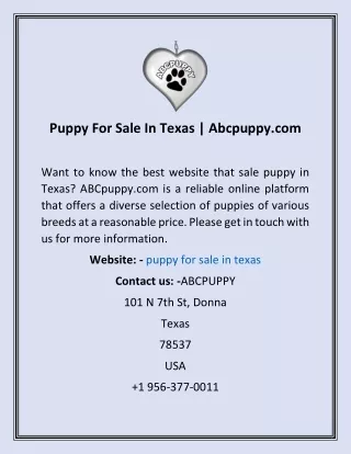 Puppy For Sale In Texas  Abcpuppy
