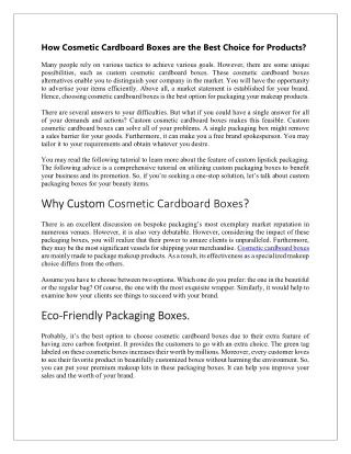 How Cosmetic Cardboard Boxes are the Best Choice for Products?