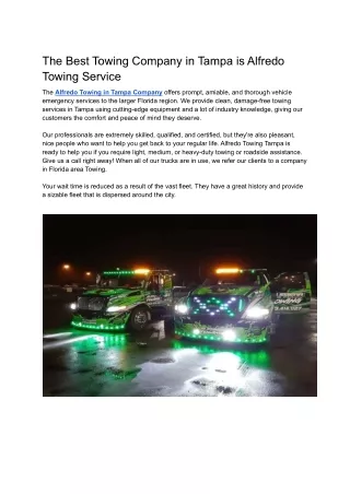 Best Towing in Tampa Company  Alfredo Towing Services