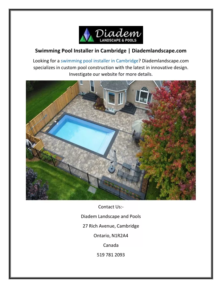 swimming pool installer in cambridge