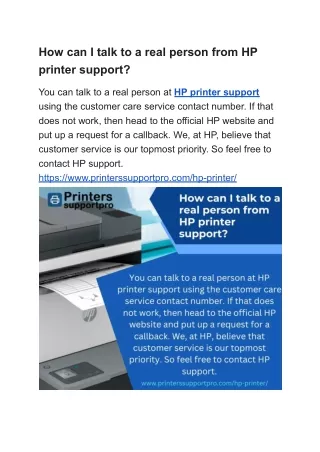 How can I talk to a real person from HP printer support