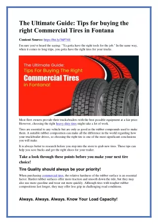 The Ultimate Guide - Tips for buying the right Commercial Tires in Fontana