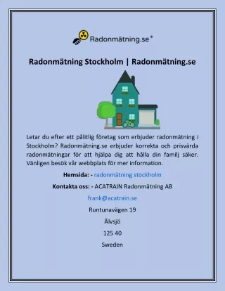 Radonmätning Stockholm  Radonmätning.se