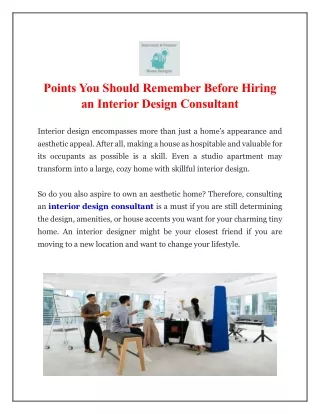 Points You Should Remember Before Hiring an Interior Design Consultant