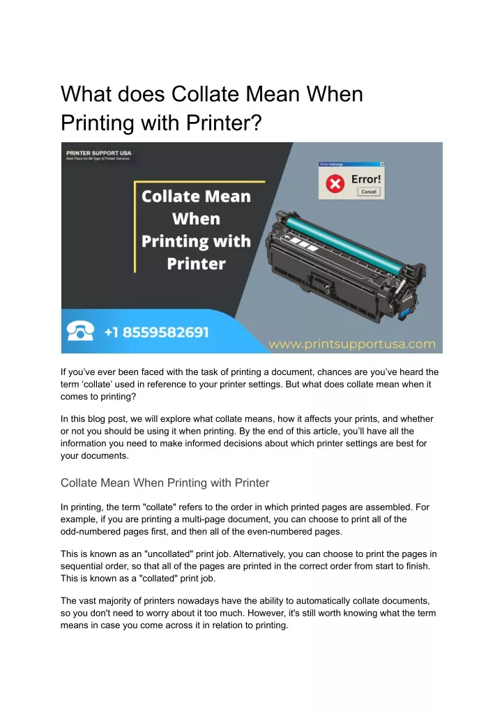 what does collate mean when printing with printer
