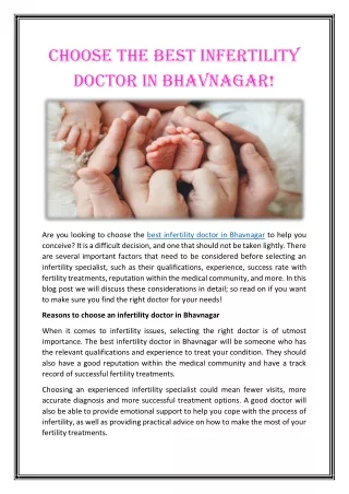 Choose the Best Infertility Doctor in Bhavnagar