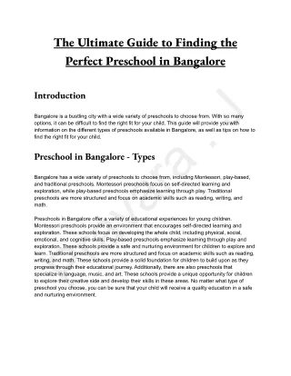 The Ultimate Guide to Finding the Perfect Preschool in Bangalore