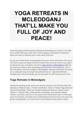 Yoga Retreats In Mcleodganj That’ll Make You Full Of Joy!