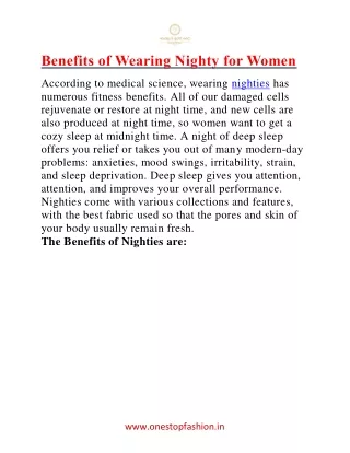Benefits of Wearing Nighty for Women