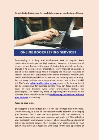 How do Online Bookkeeping Services help in enhancing your business efficiency