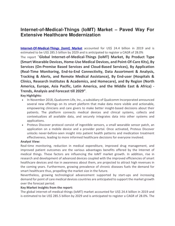 internet of medical things iomt market paved