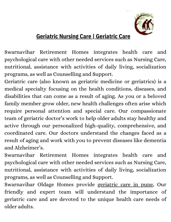 geriatric nursing care geriatric care