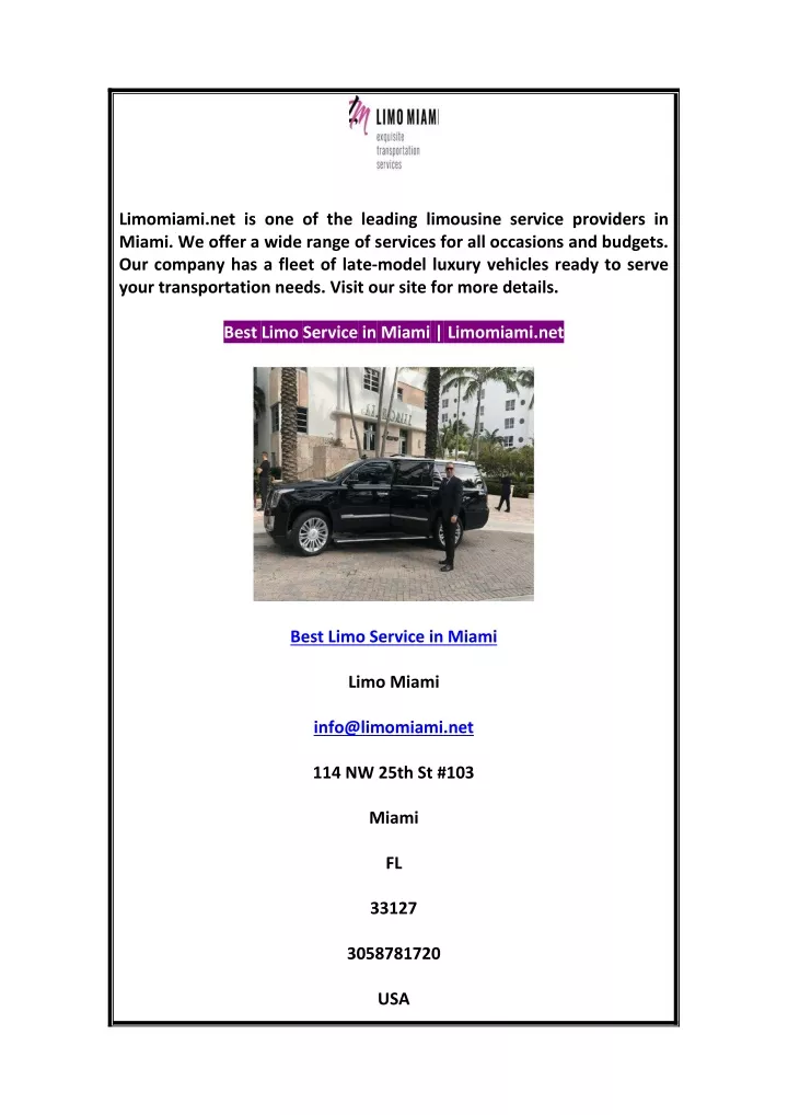 limomiami net is one of the leading limousine