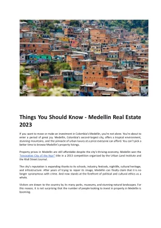 Things You Should Know - Medellin Real Estate 2023