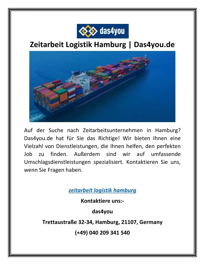 zeitarbeit logistik hamburg das4you de