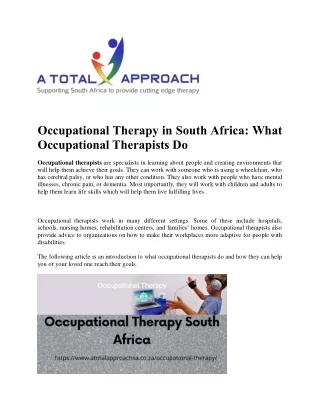 Occupational Therapy in South Africa: What Occupational Therapists Do