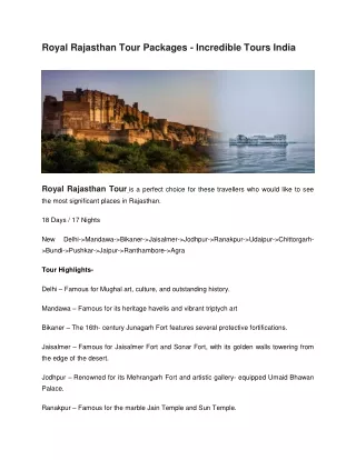 Royal Rajasthan Tour Packages
