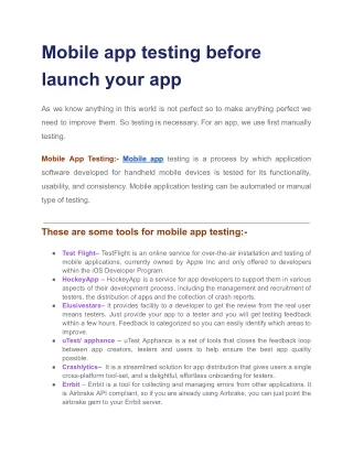 Mobile app testing before launch your app