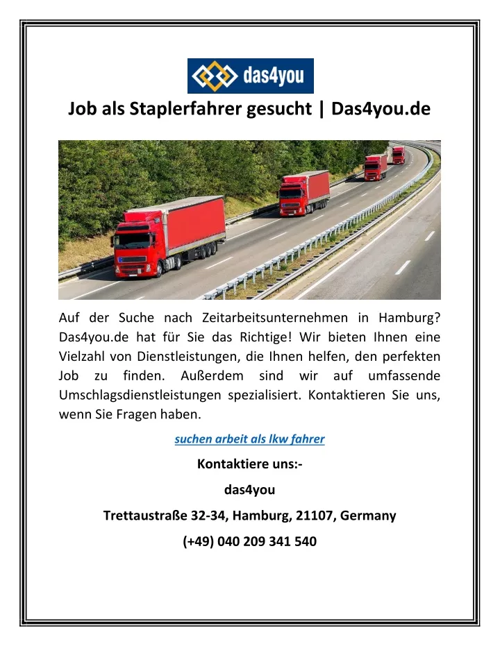 job als staplerfahrer gesucht das4you de