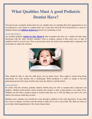 What Qualities Must A good Pediatric Dentist Have?