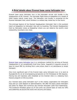 A Brief details about Everest base camp helicopter tour