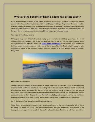 What are the benefits of having a good real estate agent