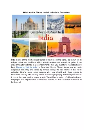 Places to visit in India in Dec Month