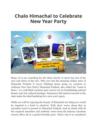 Chalo Himachal to Celebrate New Year Party