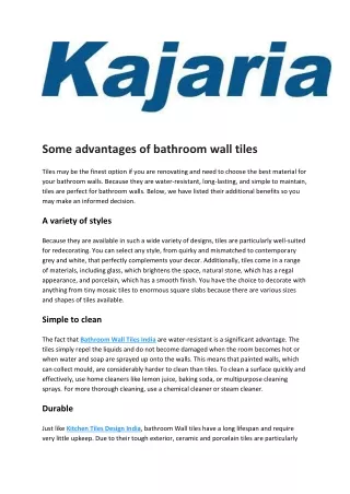 Some advantages of bathroom wall tiles