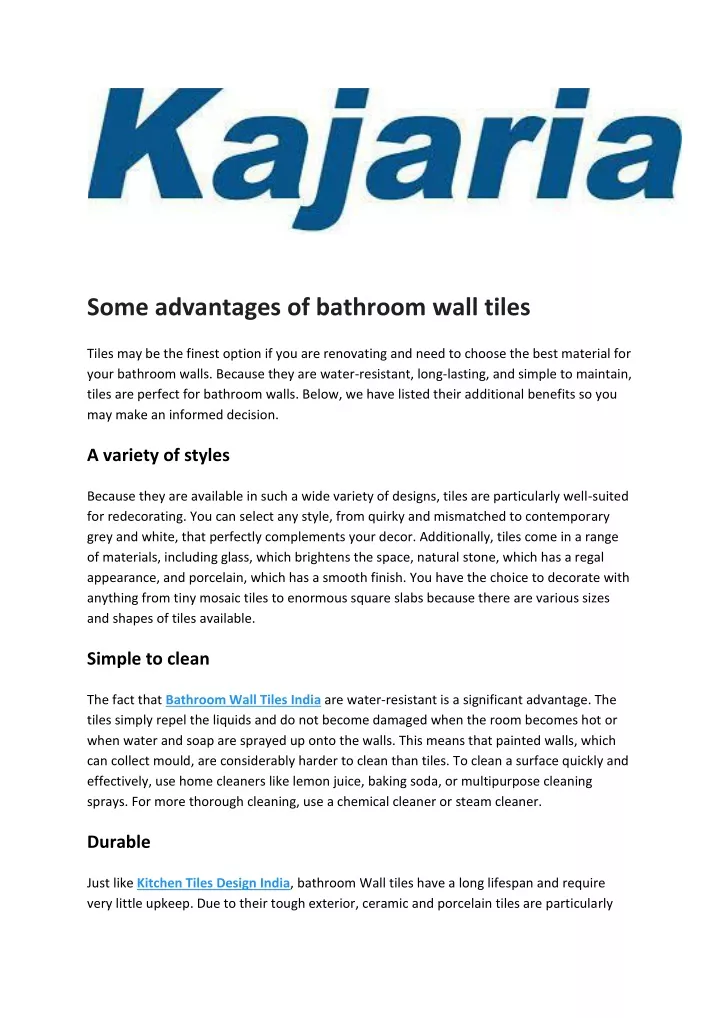 some advantages of bathroom wall tiles