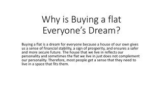 Why is Buying a flat Everyone’s Dream