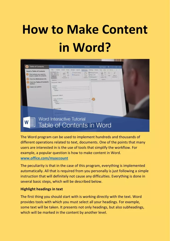 how to make content in word