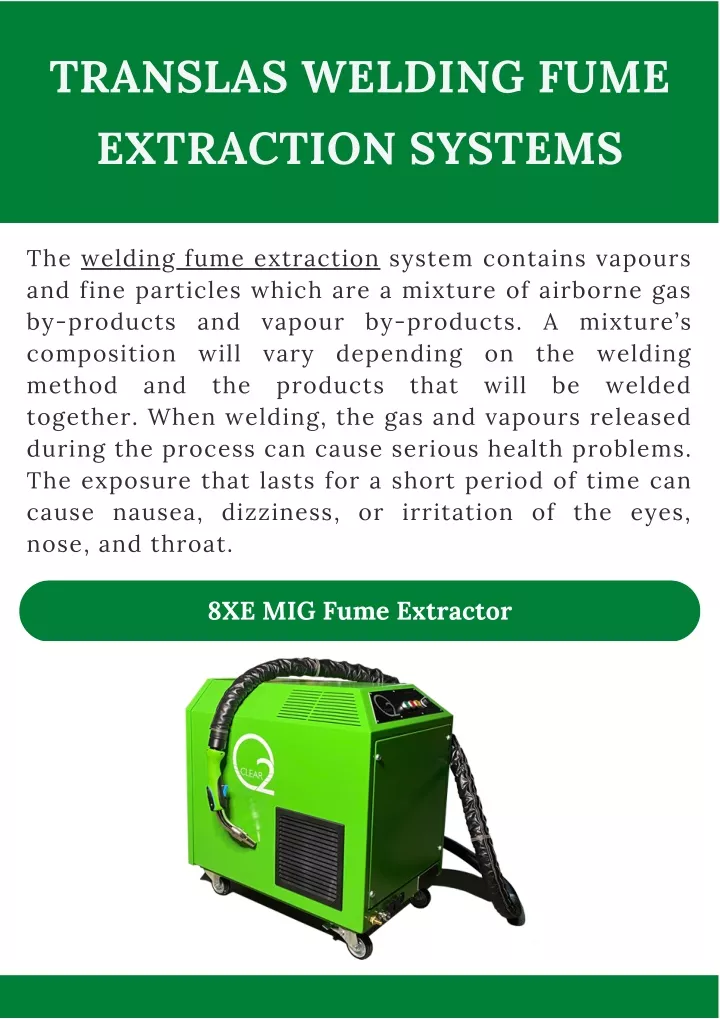 translas welding fume extraction systems