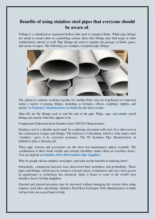 Benefits of using stainless steel pipes that everyone should be aware of