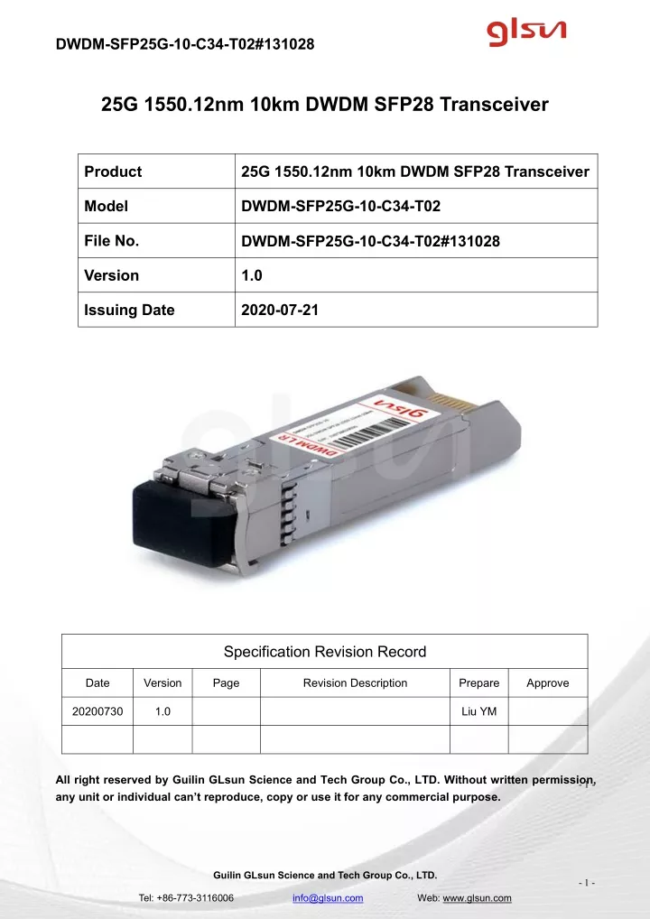 dwdm sfp25g 10 c34 t02 131028