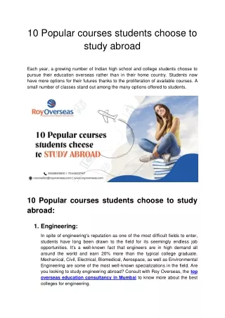 10 Popular courses students choose to study abroad