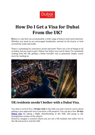 How Do I Get a Visa for Dubai From the UK