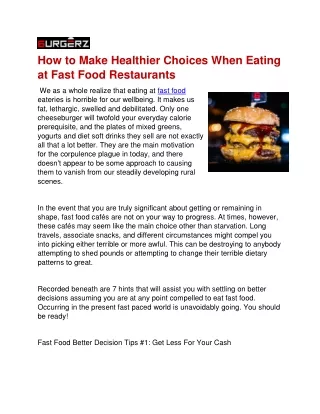 How to Make Healthier Choices When Eating at Fast Food Restaurants