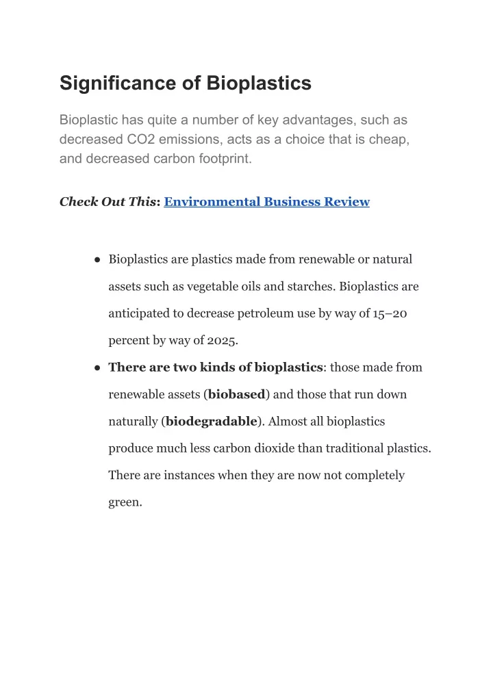 significance of bioplastics