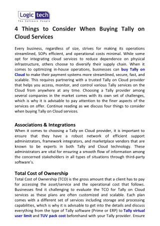 4 Things to Consider When Buying Tally on Cloud Services