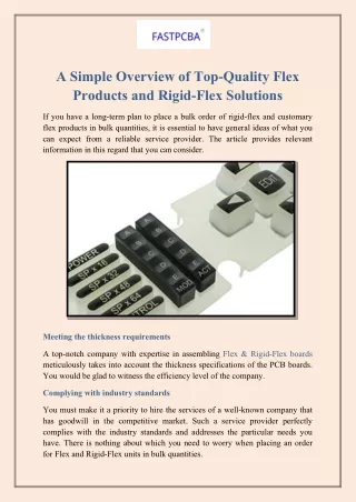 A simple overview of top-quality Flex products and Rigid-Flex solutions