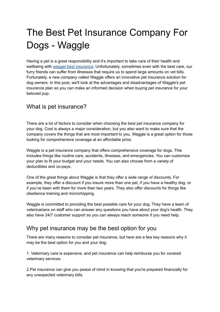 PPT - The Best Pet Insurance Company For Dogs - Waggle PowerPoint ...