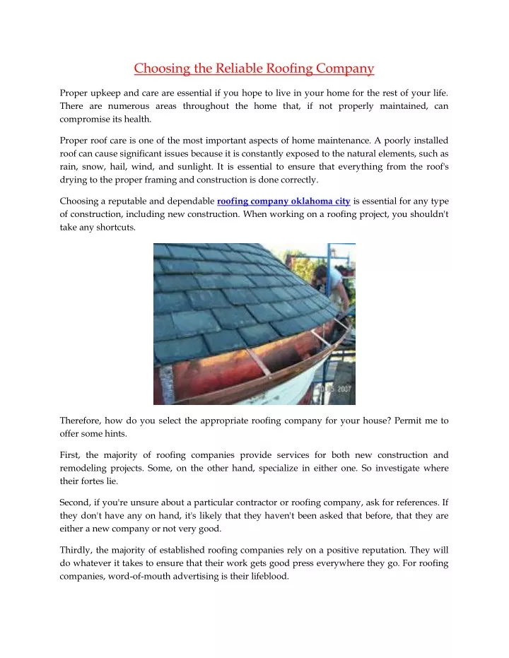 choosing the reliable roofing company