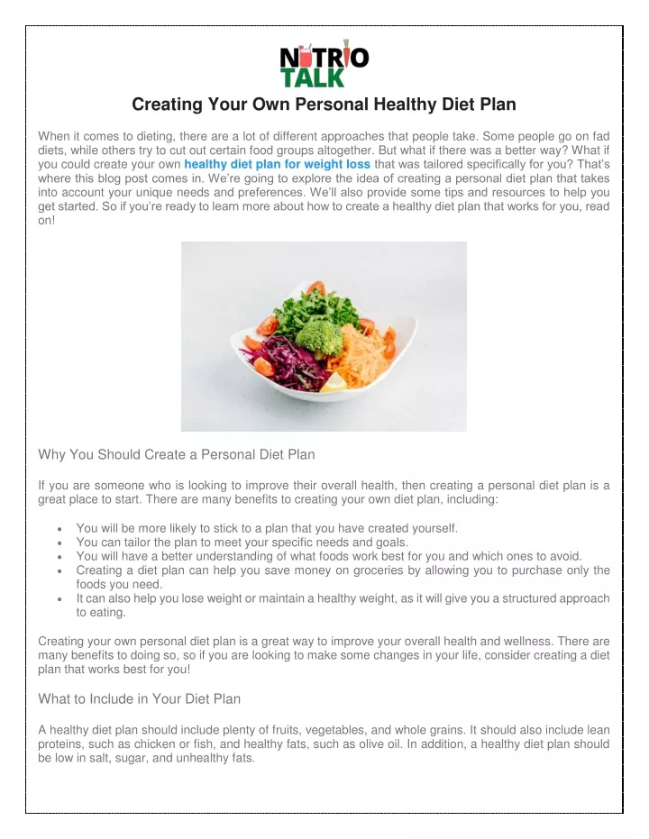 creating your own personal healthy diet plan